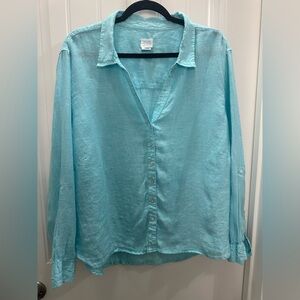 Sigrid Olsen Teal  3x 100% Linen Shirt Lagenlook vacay